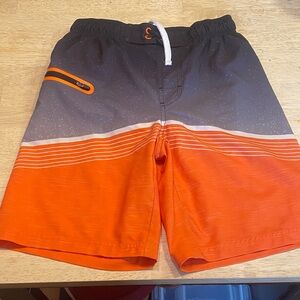 Boys Orange and Charcoal Swim Trunks Size L 10-12